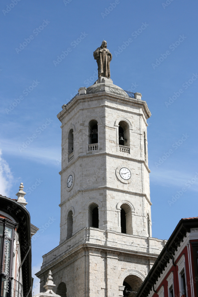 Valladolid cathedral tower. Old church architecture in Spain.