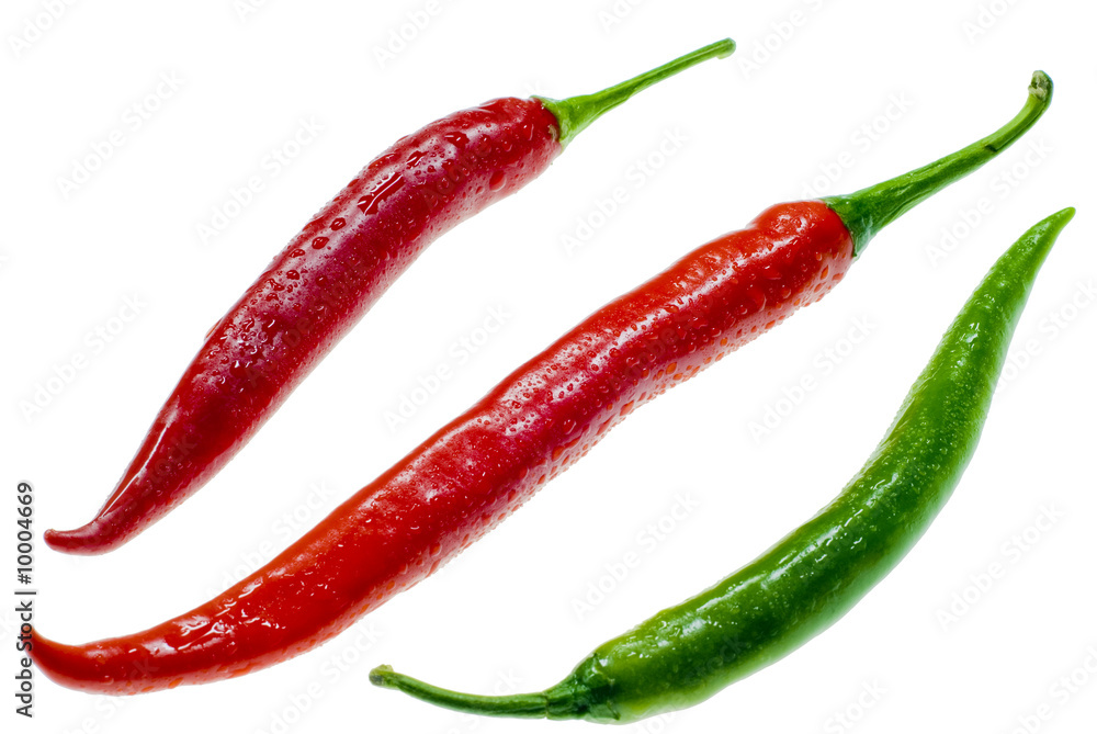 A shot of three isolated chilis.