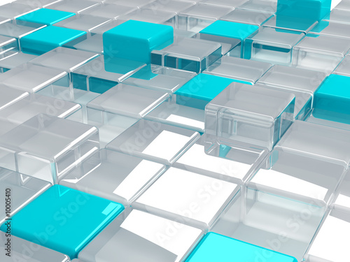 blue plastic and transparent glass cubes