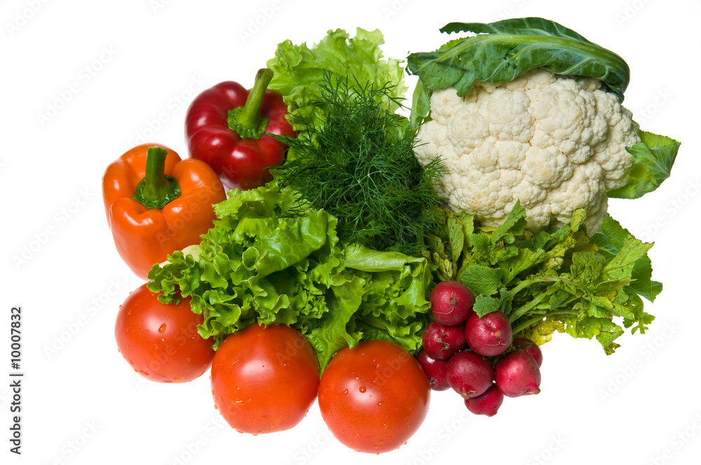 Fresh tasty vegetables isolated on white background Fresh tasty vegetables isolated on white background