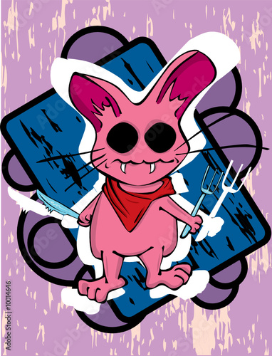 crazy rabbit with fork and knife