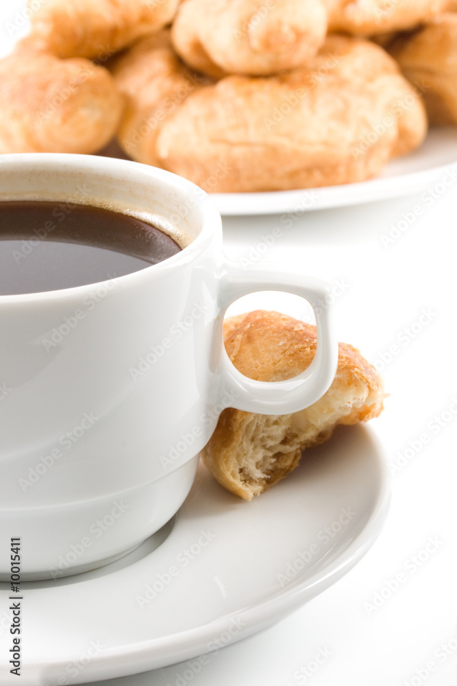 Appetizing pie and cup of coffee on a white background Appetizing pie and cup of coffee on a white background