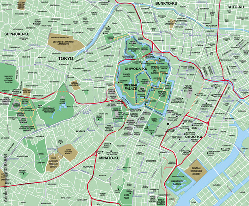 Canvas Print Tokyo Downtown City Map