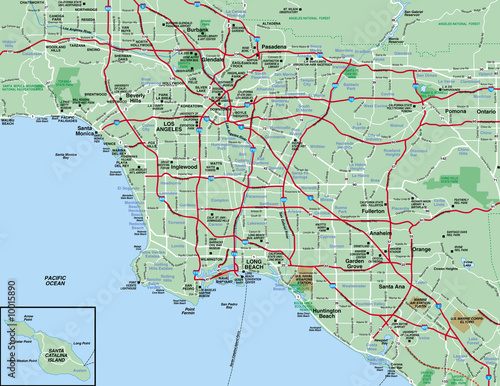Fotografie, Obraz Los Angeles, CA  Metropolitan Area map