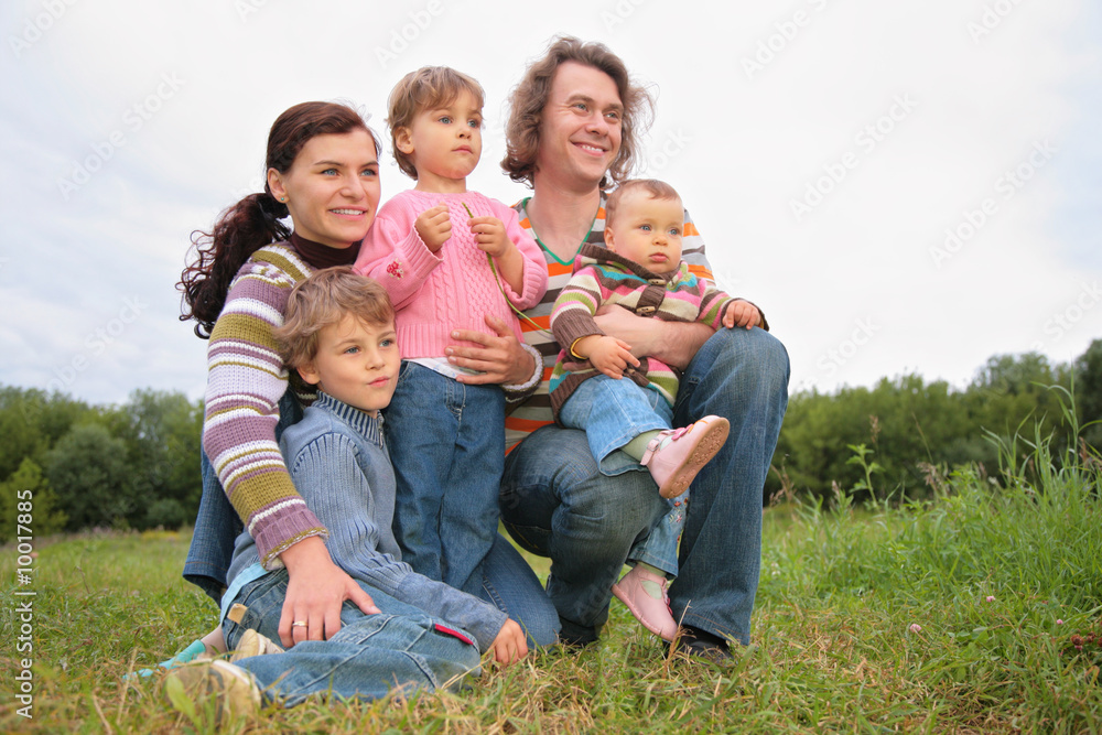 Family of five portrait on nature Family of five portrait on nature