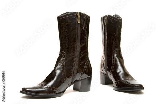 women leather brown boots on white background