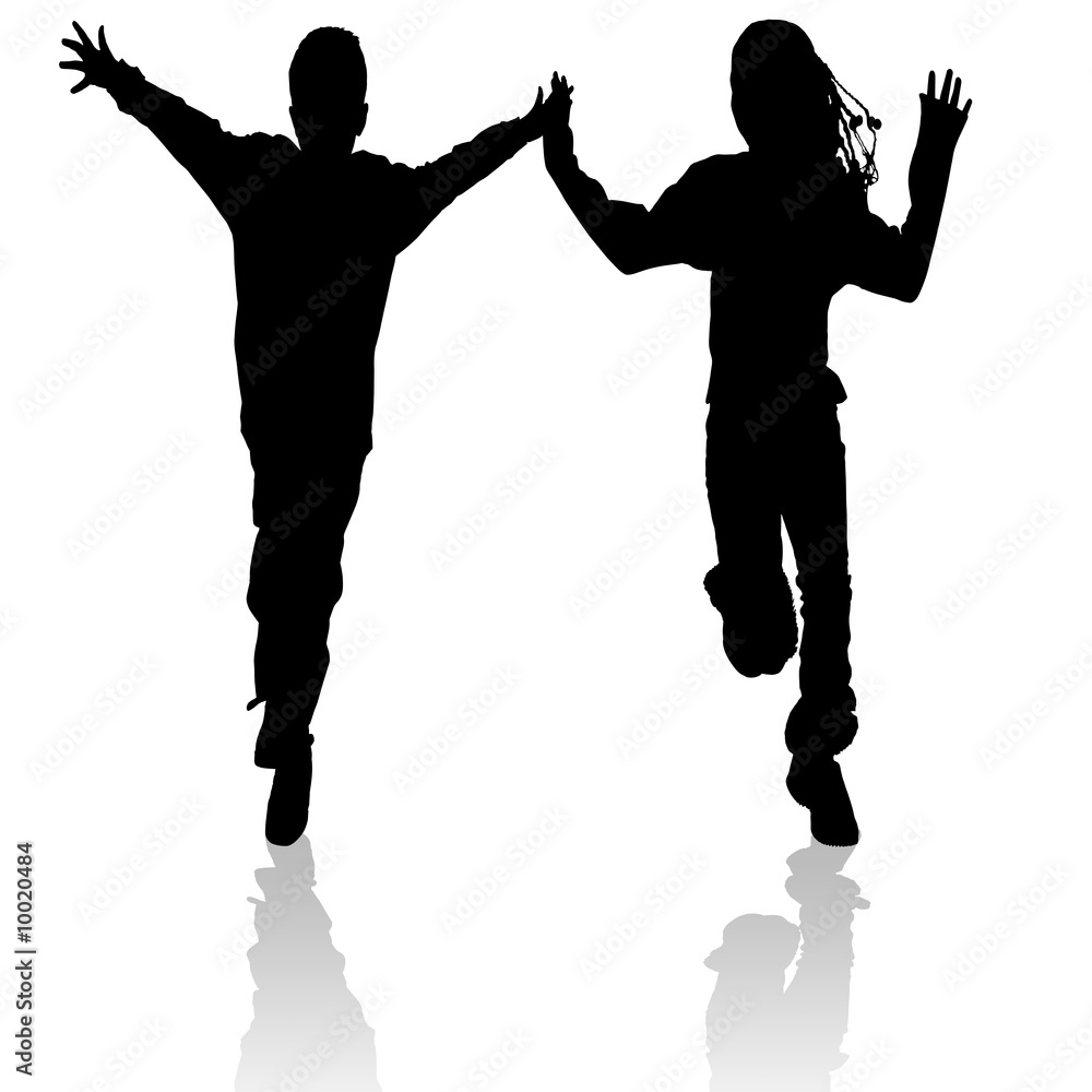Running boy and girl silhouette Running boy and girl silhouette