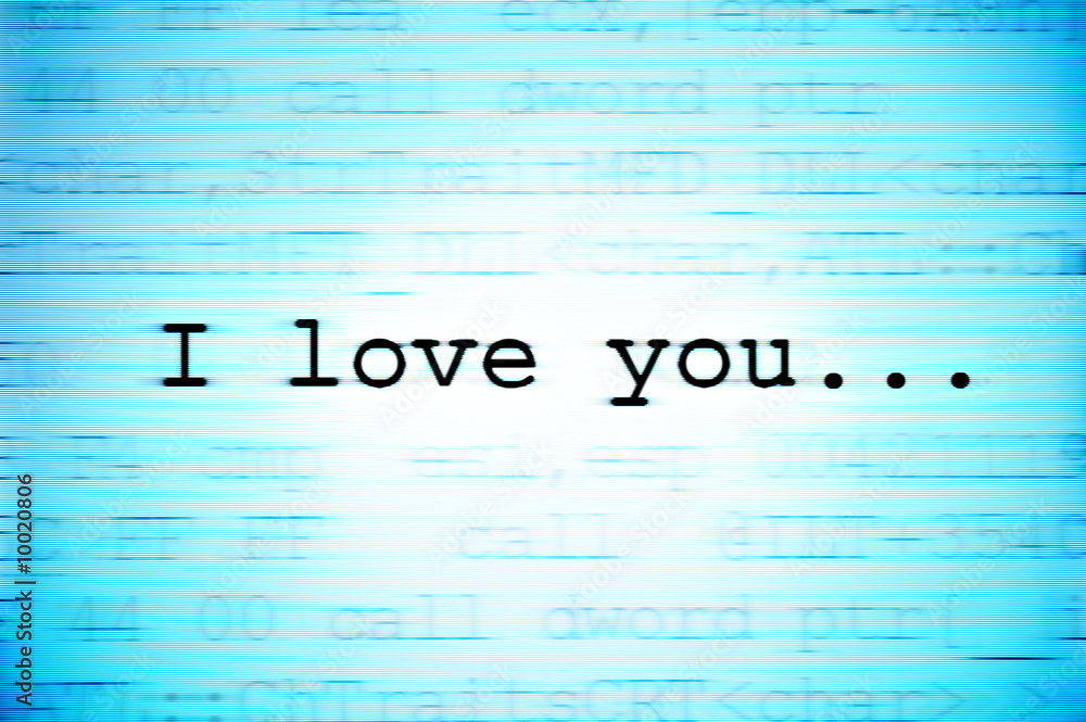 Cyber love. I love you text through porgramming code. Cyber love. I love you text through porgramming code.