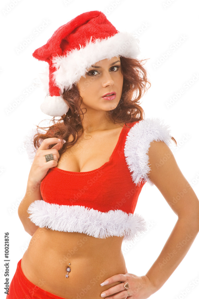 sexy woman dressed as Santa Claus, isolated, white background sexy woman dressed as Santa Claus, isolated, white background