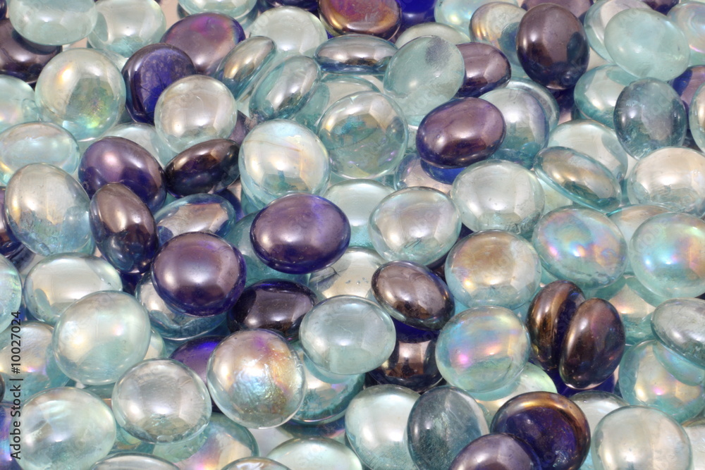 Blue and Translucent rainbow glass beads background