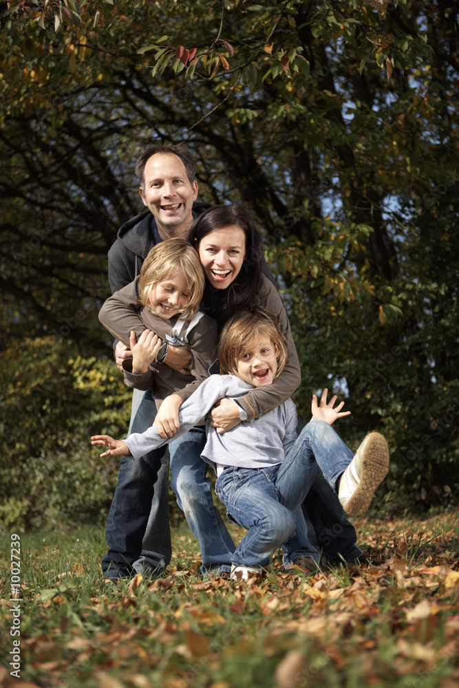 happy family in autumn nature happy family in autumn nature