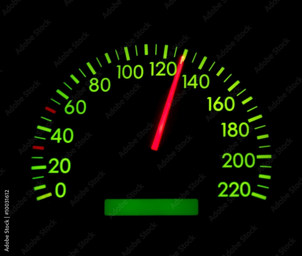 Speedometer showing 130 glowing green Speedometer showing 130 glowing green