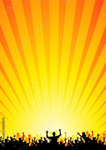 Crowd at discotheque in a yellow background