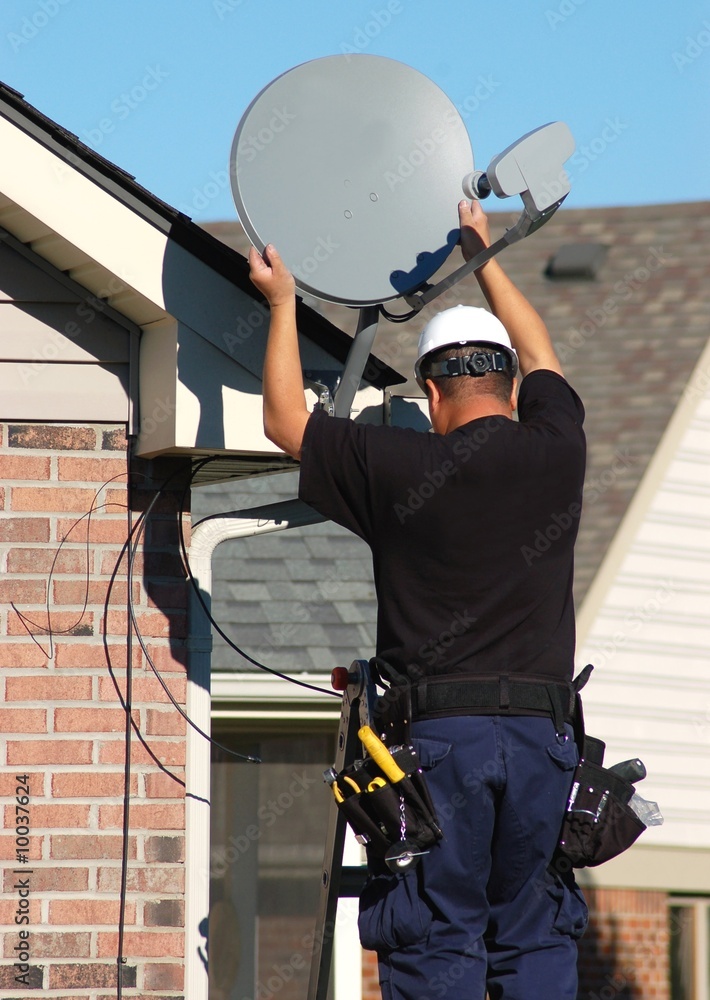 Satellite dish technician Stock Photo Adobe Stock
