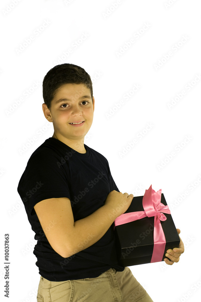 Cute teenage with his gift
