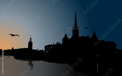 Silhouette of Stockholm, The City Hall, Riddarholm cathedral