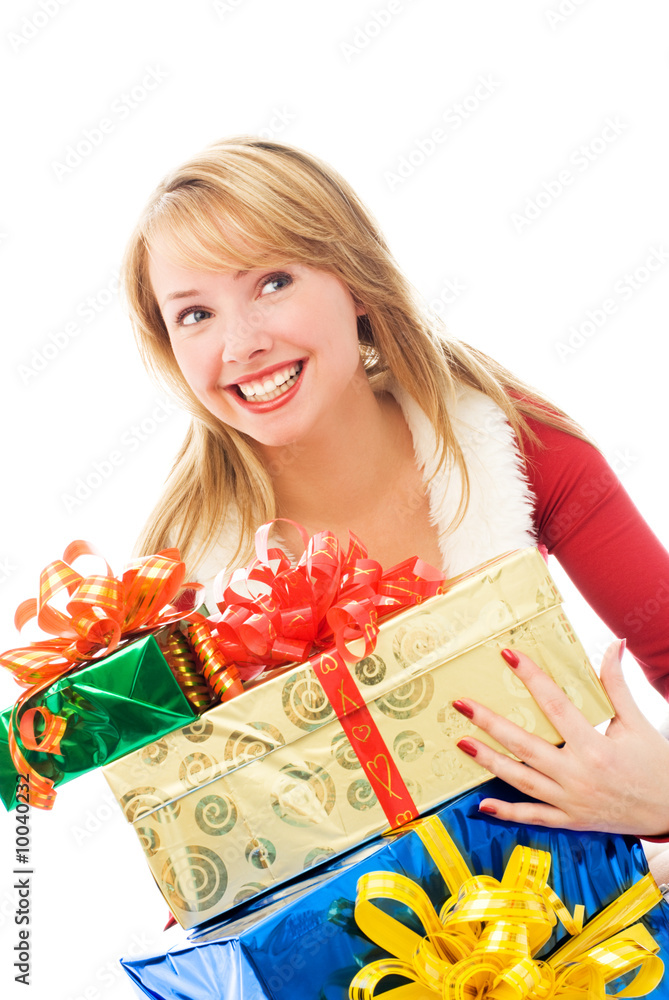 girl who has just got a lot of Christmas presents