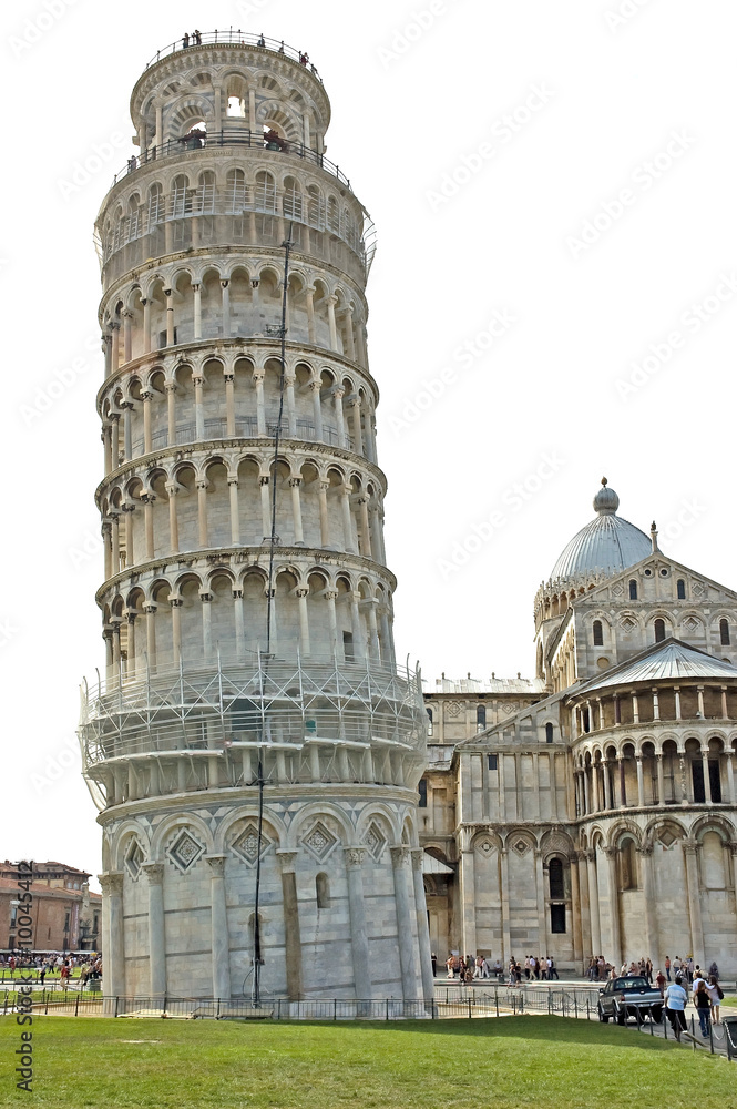 Leaning tower in Pisa Tuscany Italy isolated on white background