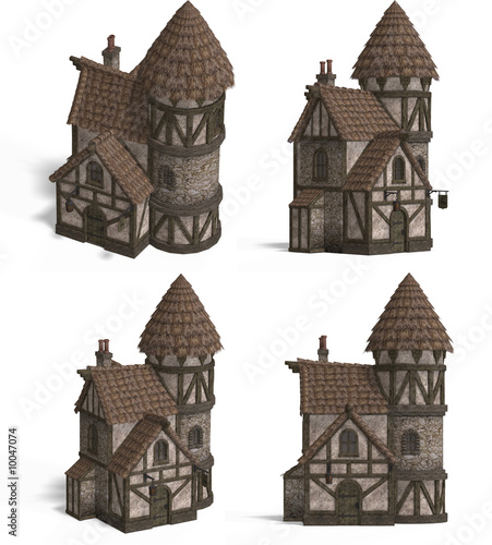 Fototapeta Four Views of an old fashioned house over white