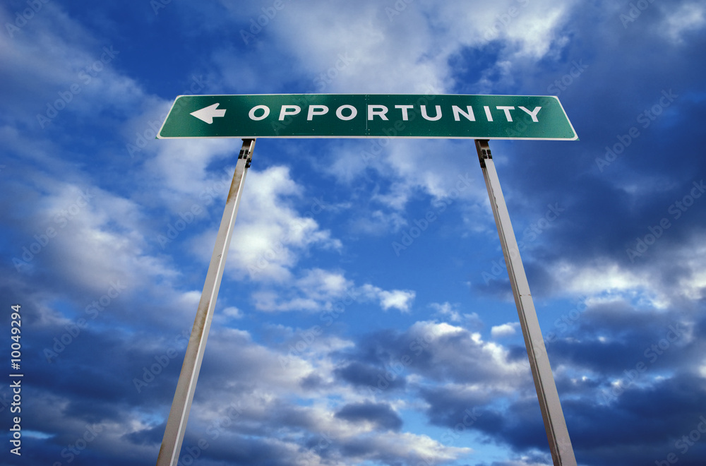 Fototapeta premium Highway sign to the town of Opportunity, Montana