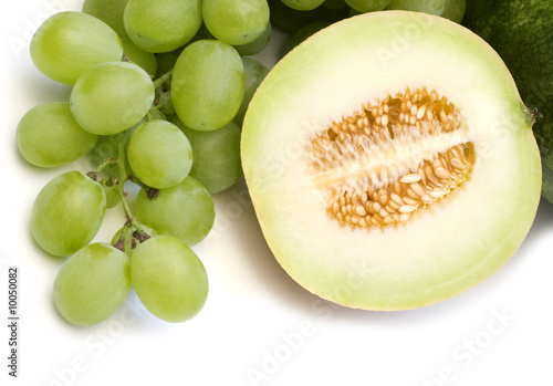 grape and melon on white background