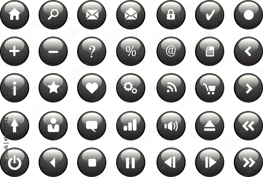 Black and White Glossy Vector Icon / Button Set for Web Black and White Glossy Vector Icon / Button Set for Web