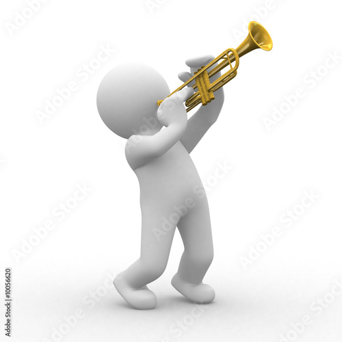 3d human plays with his trumpet