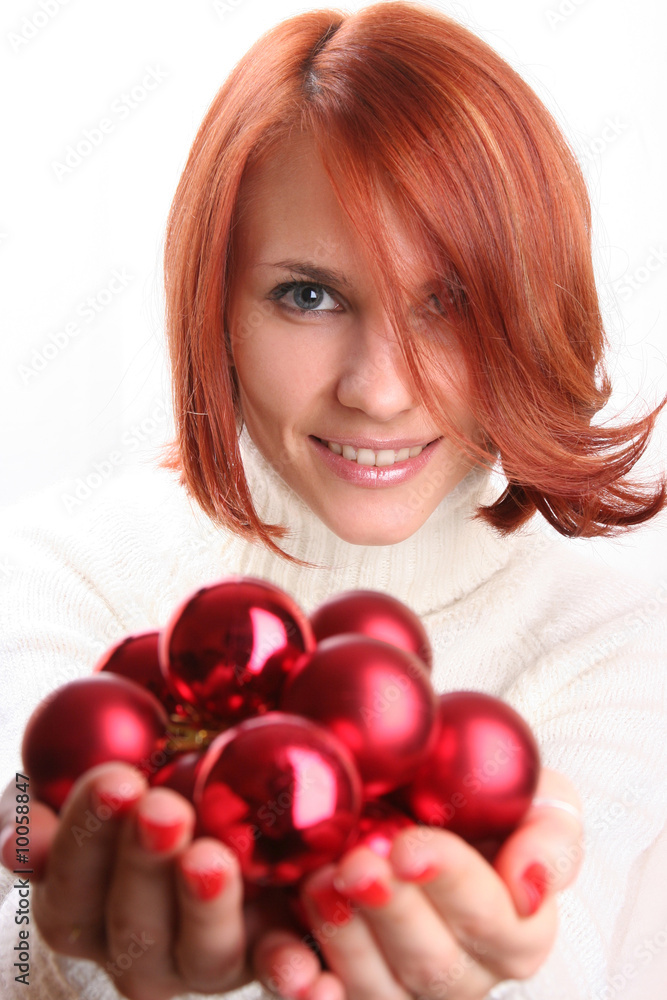 cute young girl with christmas balls cute young girl with christmas balls