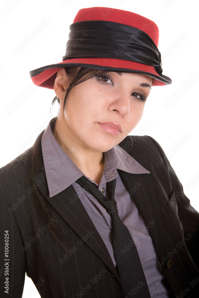 attractive brunette woman with hat. over white background attractive brunette woman with hat. over white background