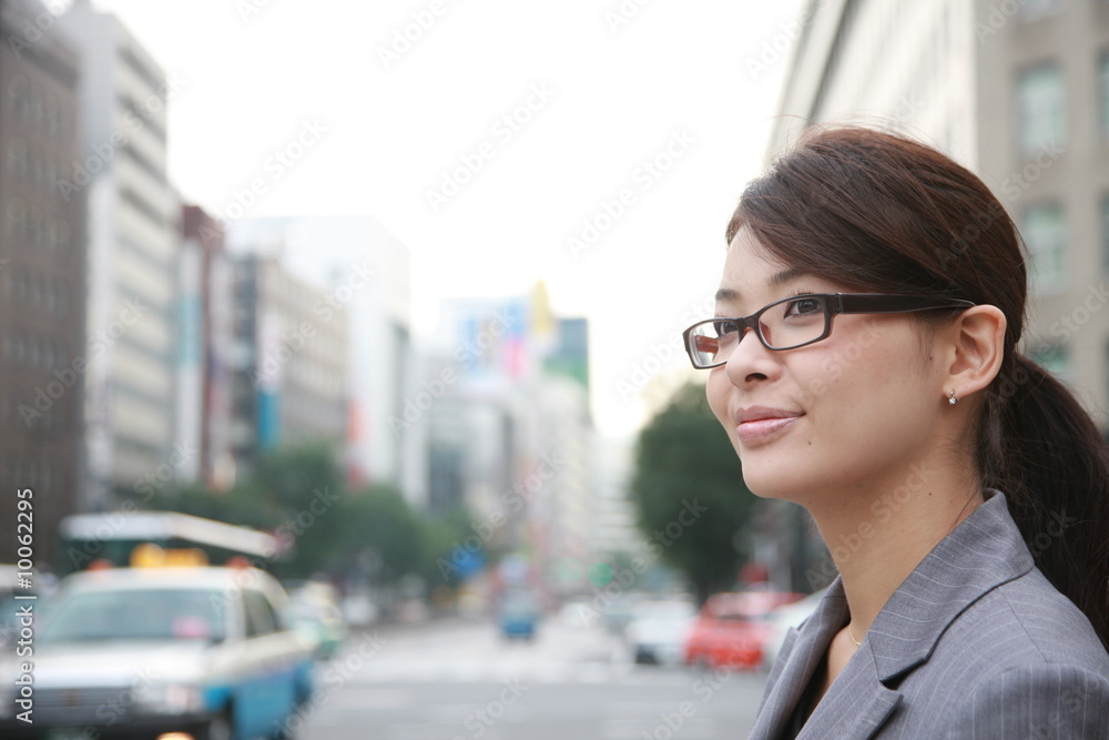 businesswoman in a town