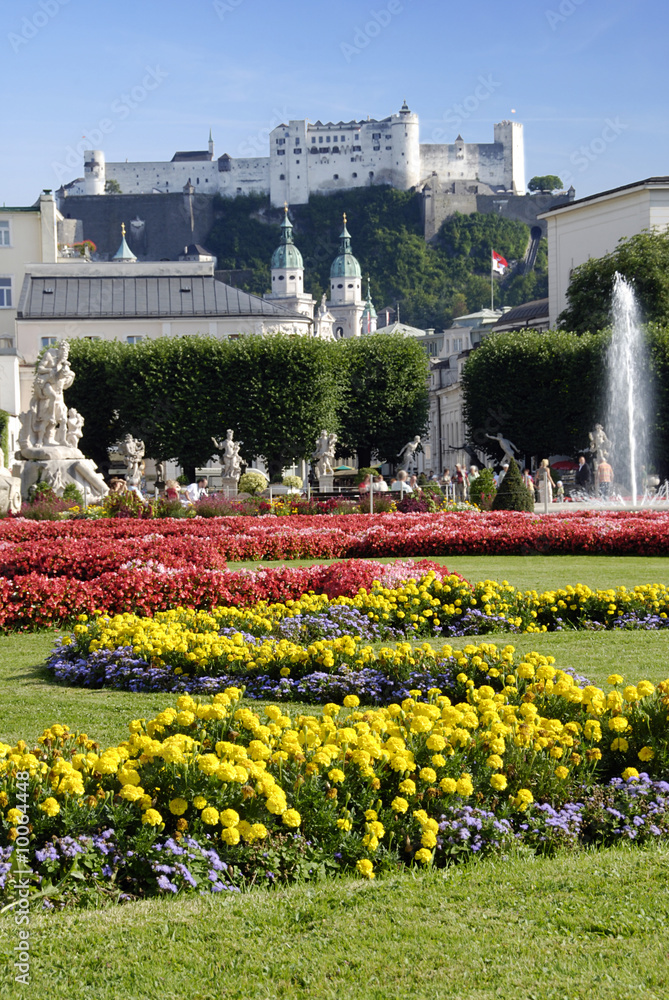View at Austrian citySalzburg castle from the gardens
