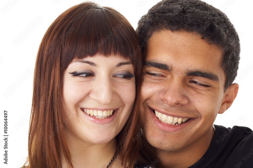 Happy loving couple on a white background Happy loving couple on a white background