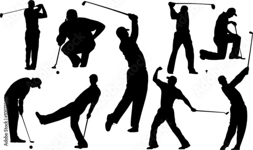Golf player silhouette vector set collection