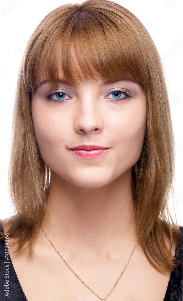 close-up portrait of beautiful blue-eyed woman looking gladly close-up portrait of beautiful blue-eyed woman looking gladly