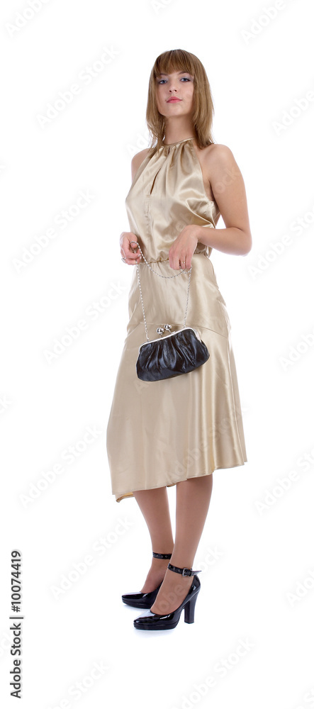 portrait of beautiful blue-eyed model with little black bag portrait of beautiful blue-eyed model with little black bag