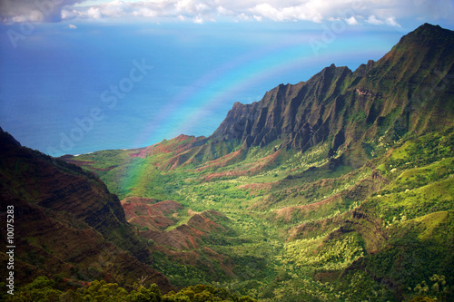 Aerial View of Kauai Coastline in Hawaii With Rainbow