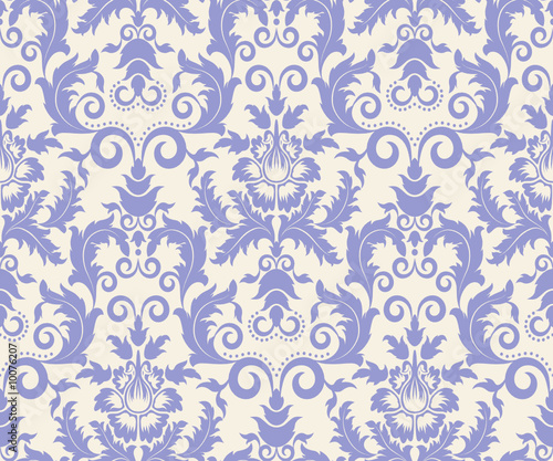 Seamless pattern from blue flowers and leaves