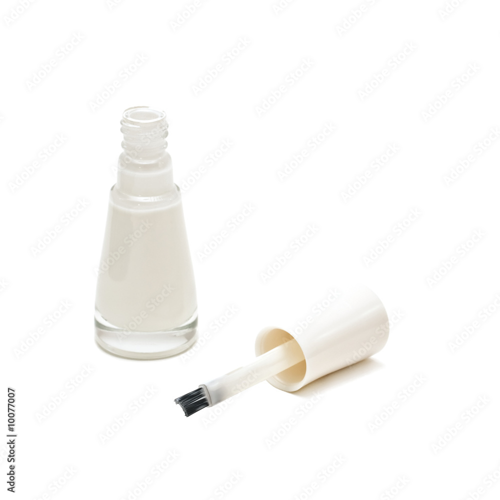 French manicure set of nail polish isolated on white. French manicure set of nail polish isolated on white.