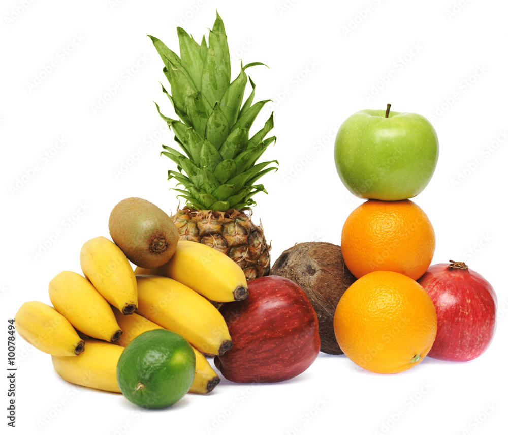Colorful fresh fruits isolated on white background Colorful fresh fruits isolated on white background
