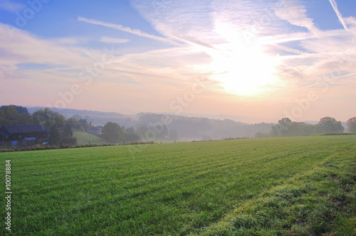 Sonnenaufgang fr  h morgens an einer Wiese