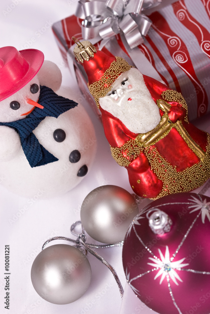 holiady series: Christmas still life with snowman and balls