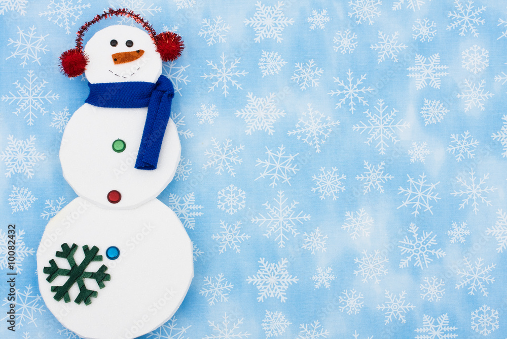 Snowman on snowflake background, merry Christmas