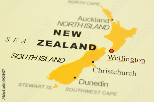 Obraz na plátně Close up of Wellington, New Zealand on map