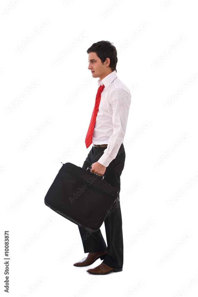 young businessman walking on white background young businessman walking on white background
