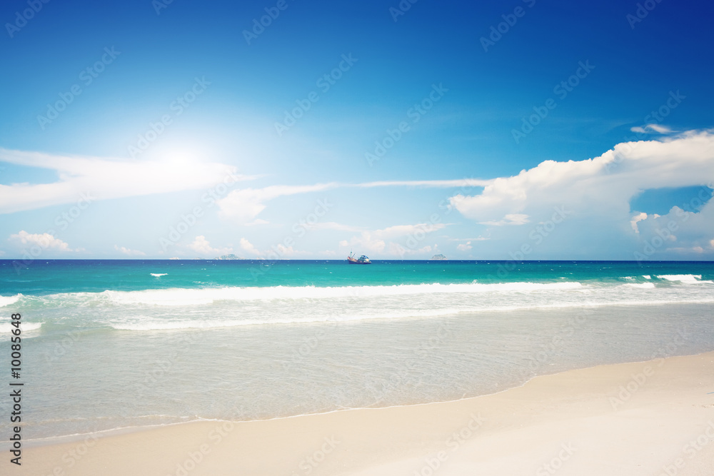 Gorgeous sandy tropical beach in sunny day
