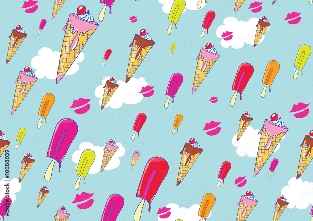 Seamless Pattern made of cool hand-drawn ice creams Seamless Pattern made of cool hand-drawn ice creams