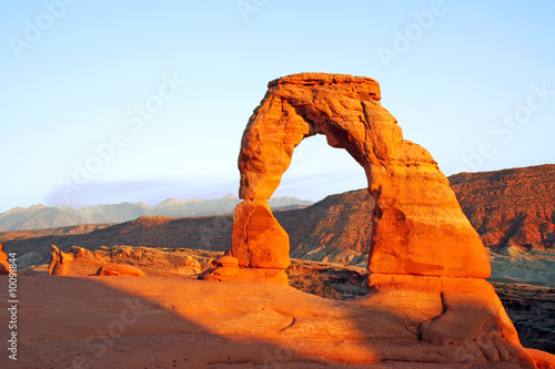 Sunset at Delicate Arch in Arches National Park near Moab, Utah.