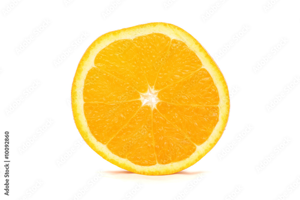 Orange sliced into single pieces stand on white background. Orange sliced into single pieces stand on white background.