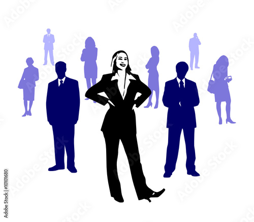 silhouettes of business people and leader