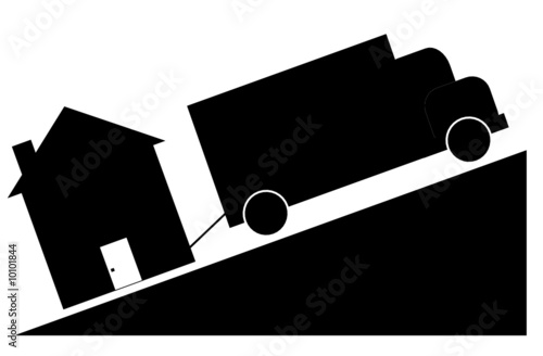 truck towing house - crashing house market concept